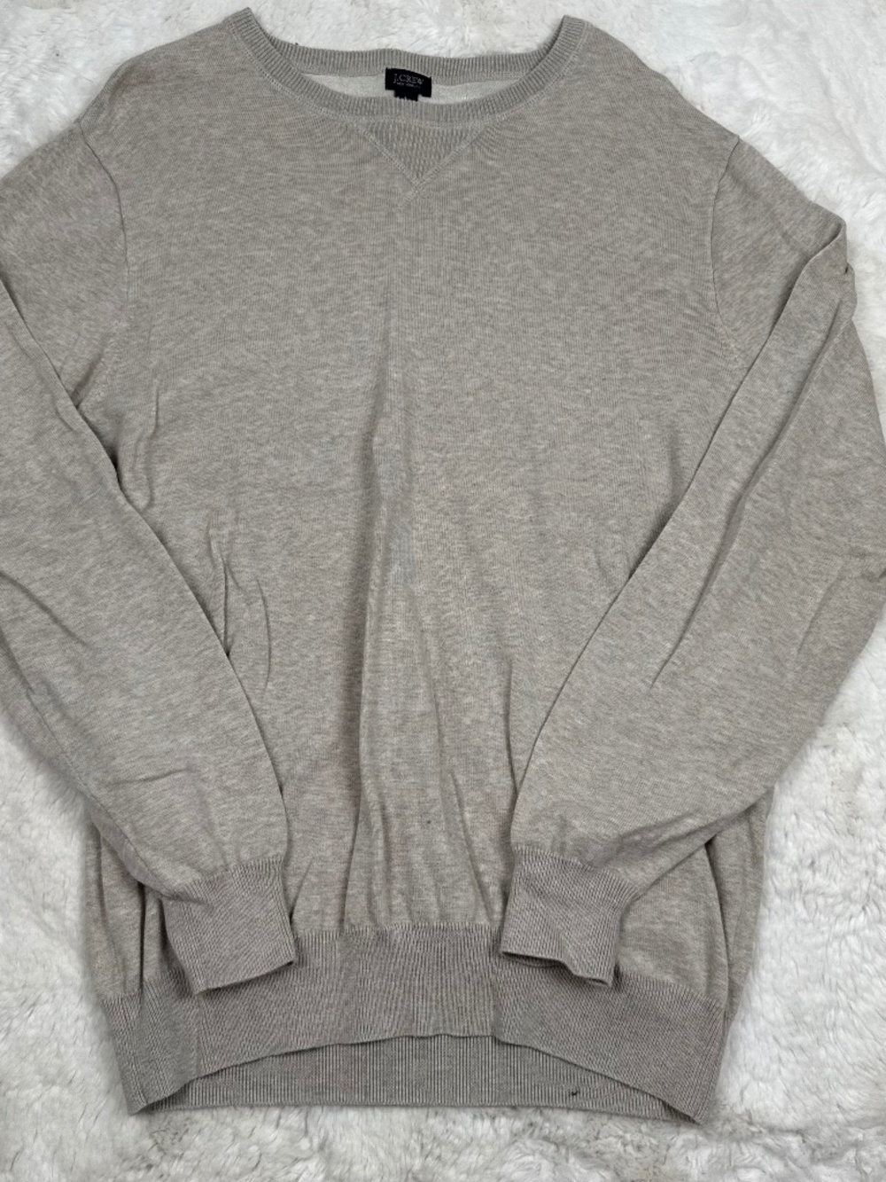 J. Crew Cotton Crewneck Knit Sweater Heather Oatmeal Men's Large